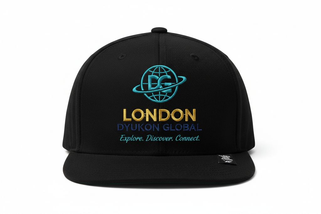 London Cap with DG logo and Explore. Discover. Connect.
