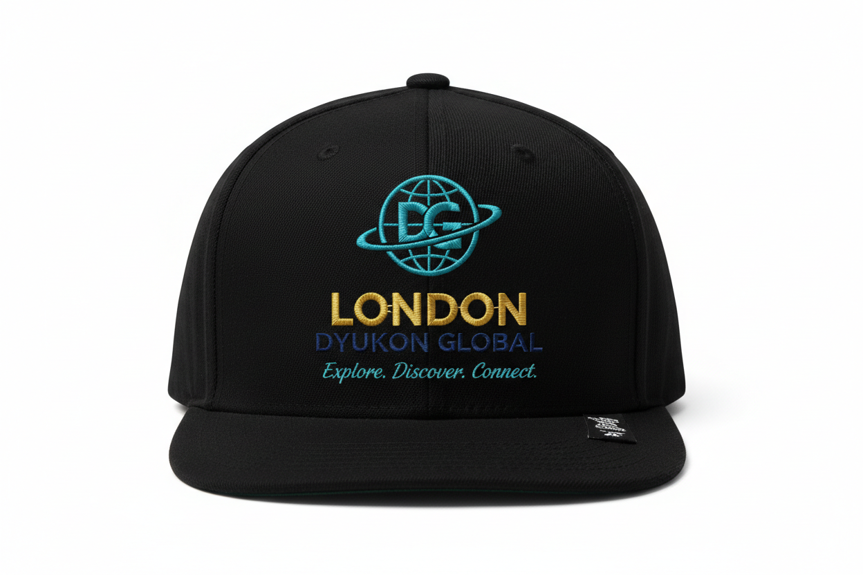 London Cap with DG logo and Explore. Discover. Connect.