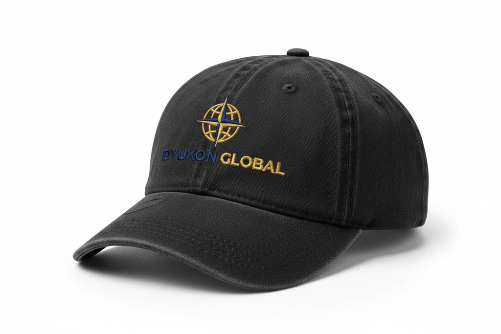 Vintage Cotton Twill Cap with Dyukon Global gold globe logo