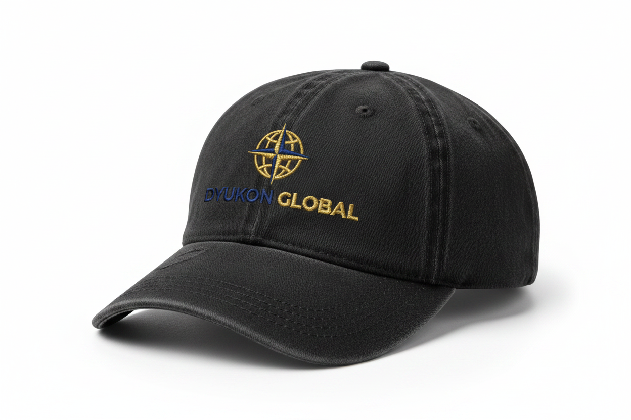 Vintage Cotton Twill Cap with Dyukon Global gold globe logo