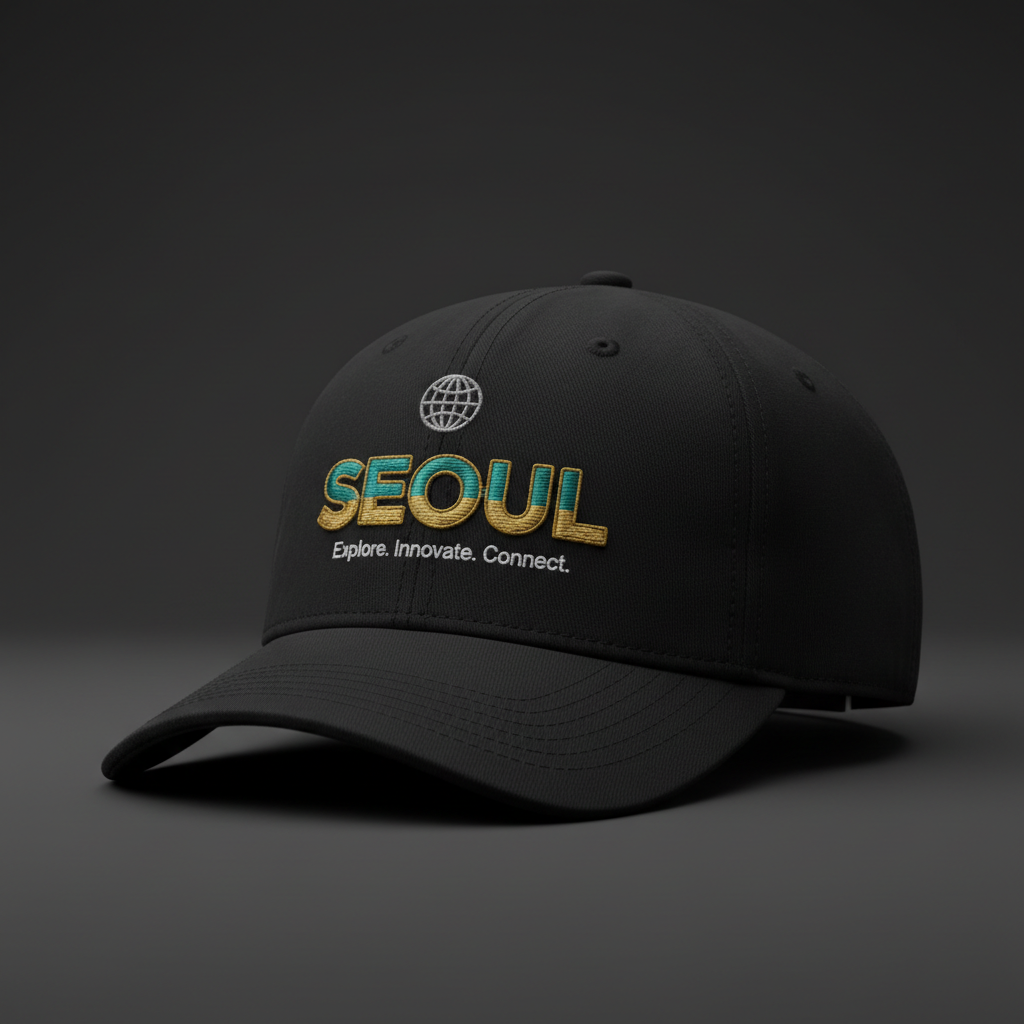 Seoul Cap — globe icon, SEOUL, Explore. Innovate. Connect.