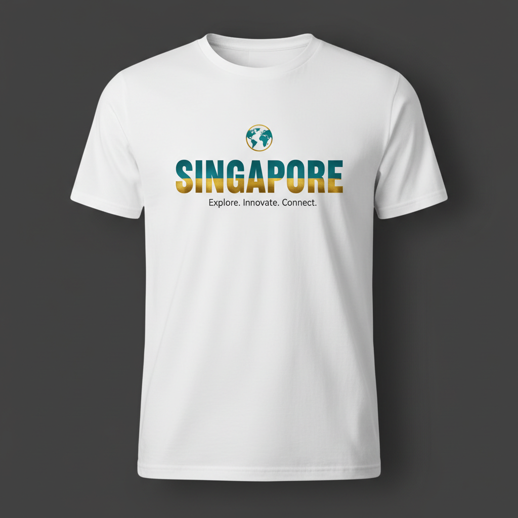 Singapore Tee — globe icon, SINGAPORE, Explore. Innovate. Connect.