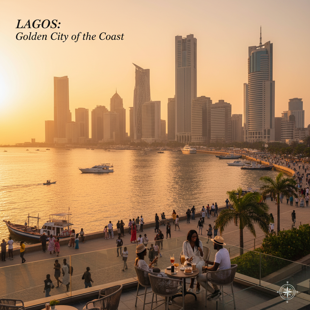 Lagos Victoria Island skyline at golden hour