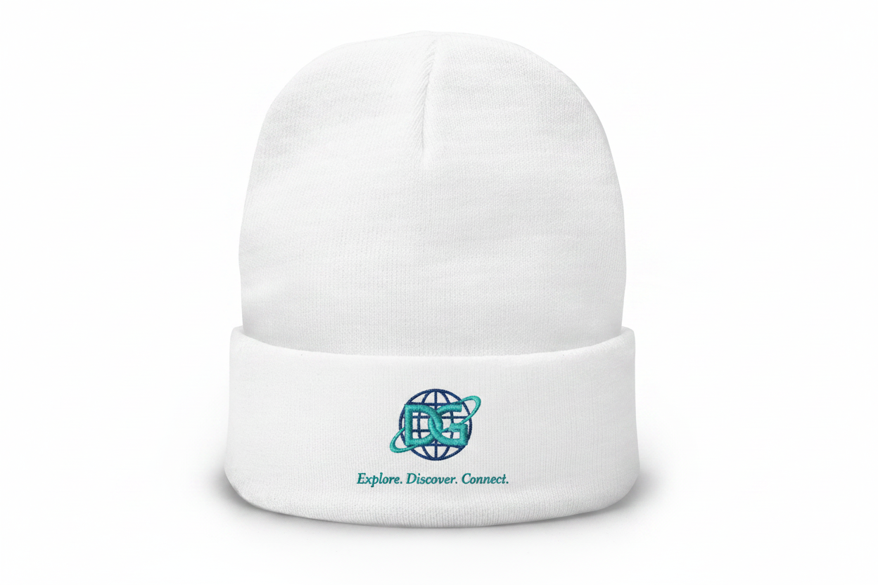 Beanie with DG logo and Explore. Discover. Connect.