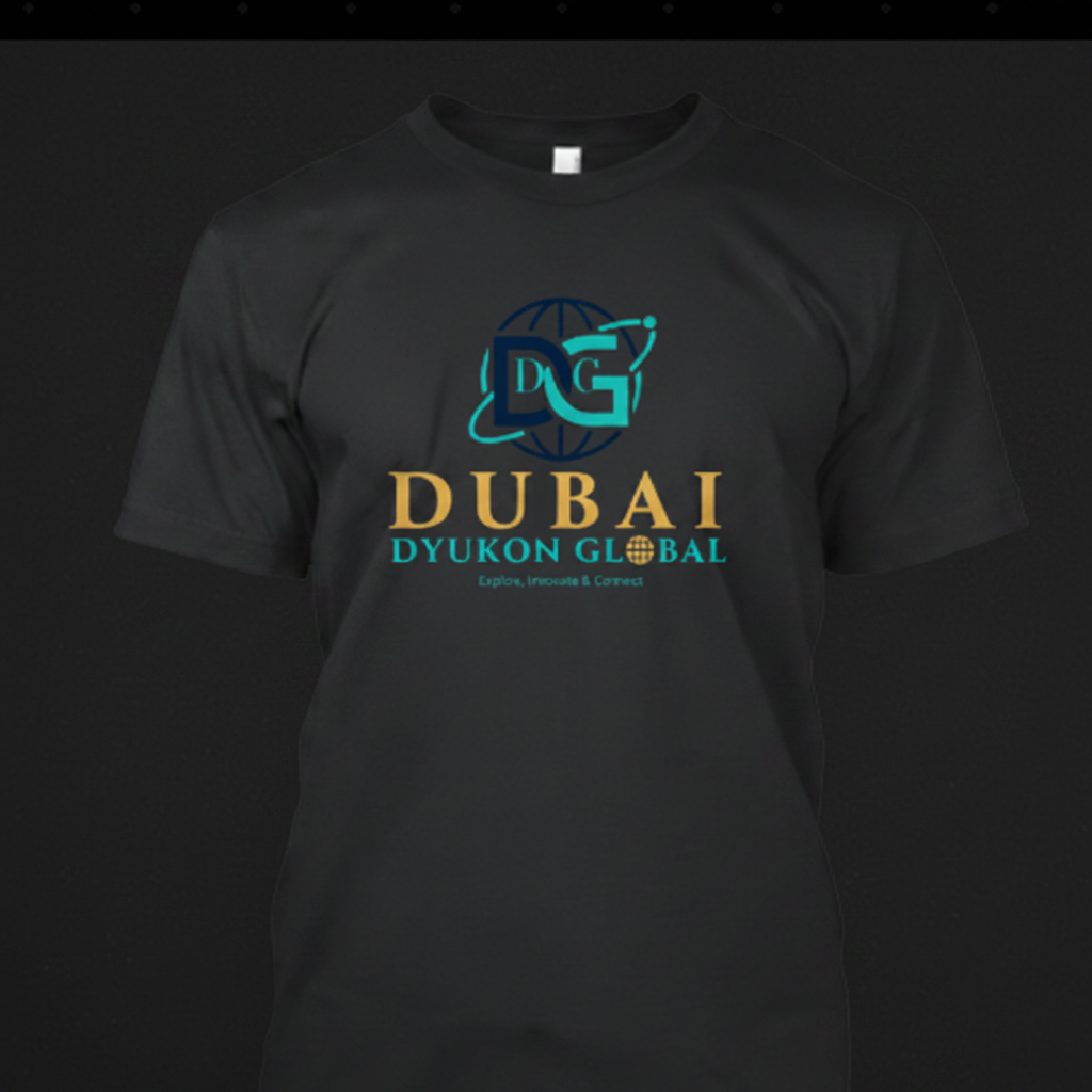 Dyukon Global Dubai Tee black with DG logo and city graphic