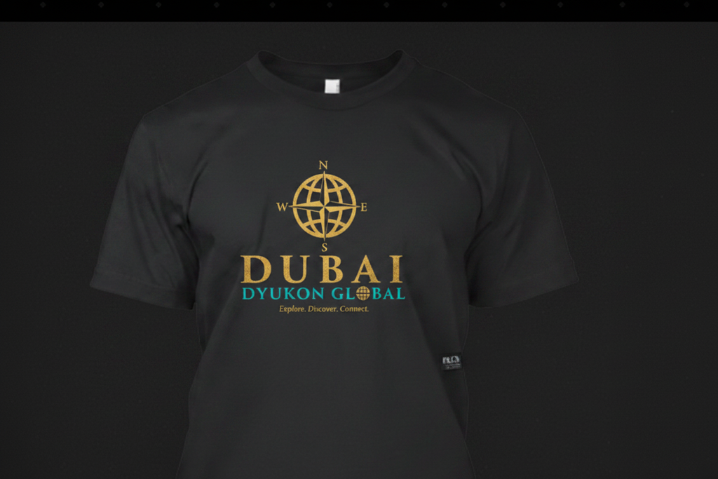 Dubai Wear Collection with Dyukon Global gold globe logo