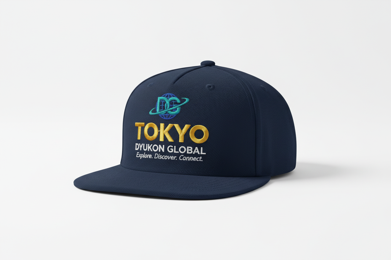 Tokyo Cap with DG logo and Explore. Discover. Connect.