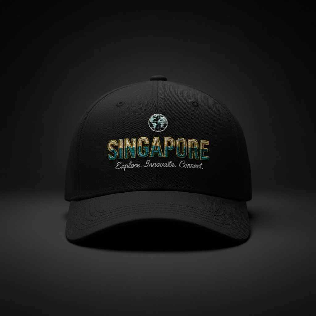 Singapore Cap — globe icon, SINGAPORE, Explore. Innovate. Connect.