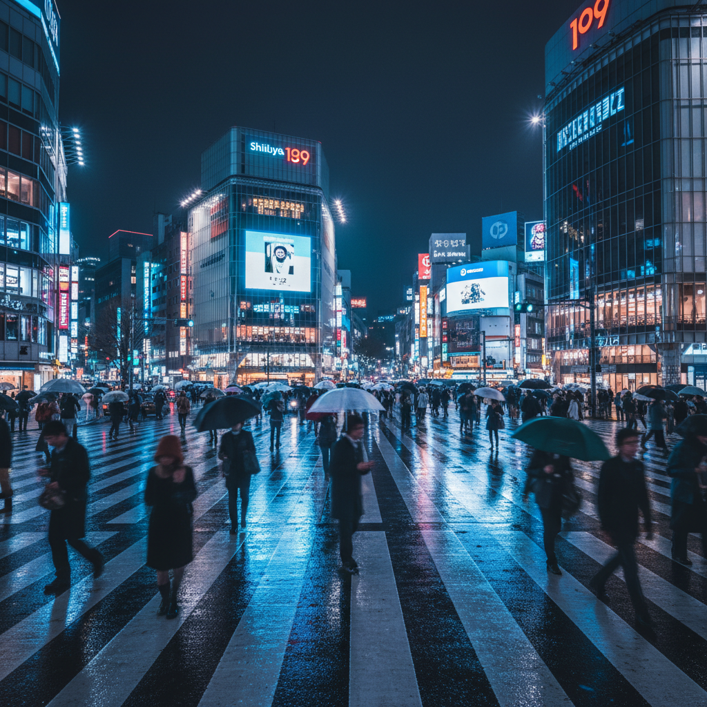Shibuya crossing Tokyo at night