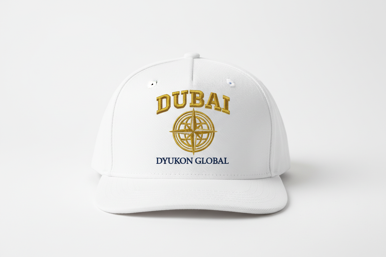 Dubai Cap with Dyukon Global gold globe logo