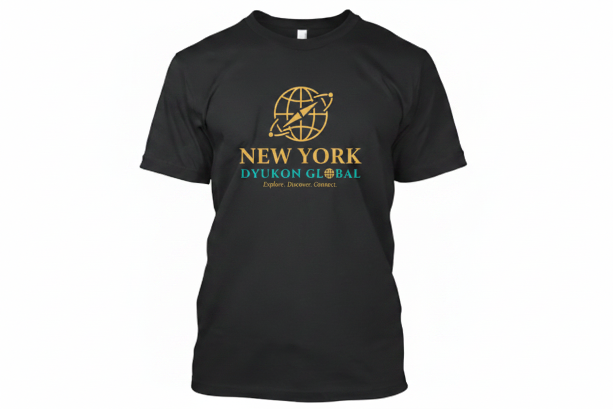 New York Tee with Dyukon Global gold globe logo