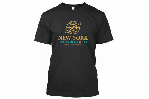 New York Tee with Dyukon Global gold globe logo