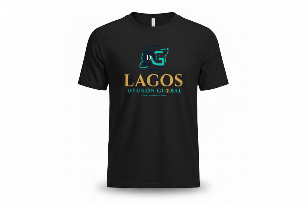 Lagos Tee with Dyukon Global gold globe logo