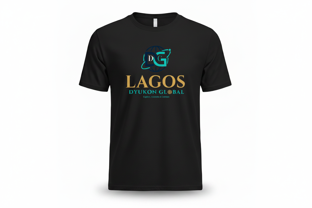 Lagos Tee with Dyukon Global gold globe logo