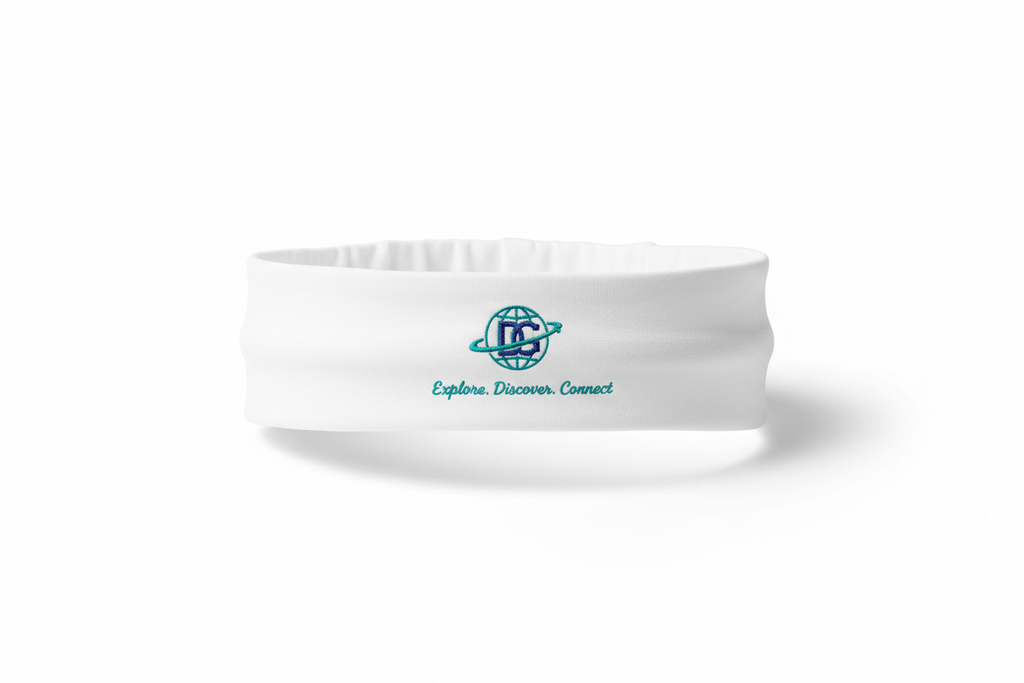 Headband with DG logo and Explore. Discover. Connect.