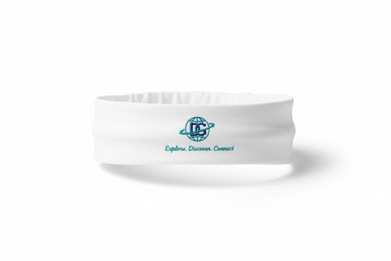 Headband with DG logo and Explore. Discover. Connect.