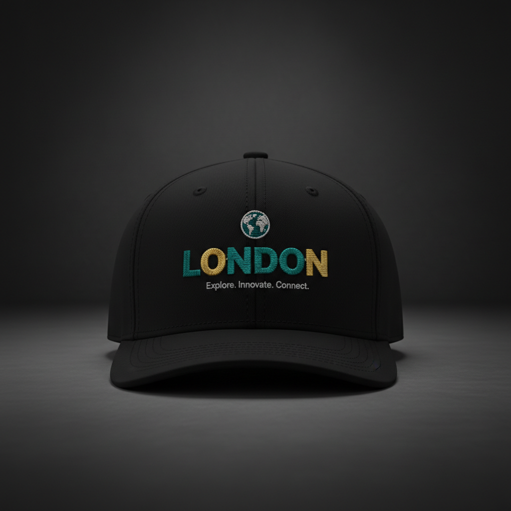 London Cap — globe icon, LONDON, Explore. Innovate. Connect.